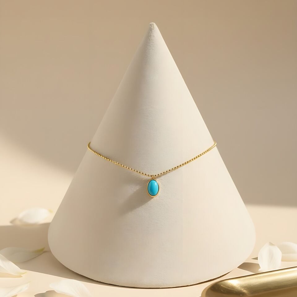 14 AYAR OVAL FİRUZE TAŞLI TOPTOP ZİNCİRLİ ALTIN HALHAL