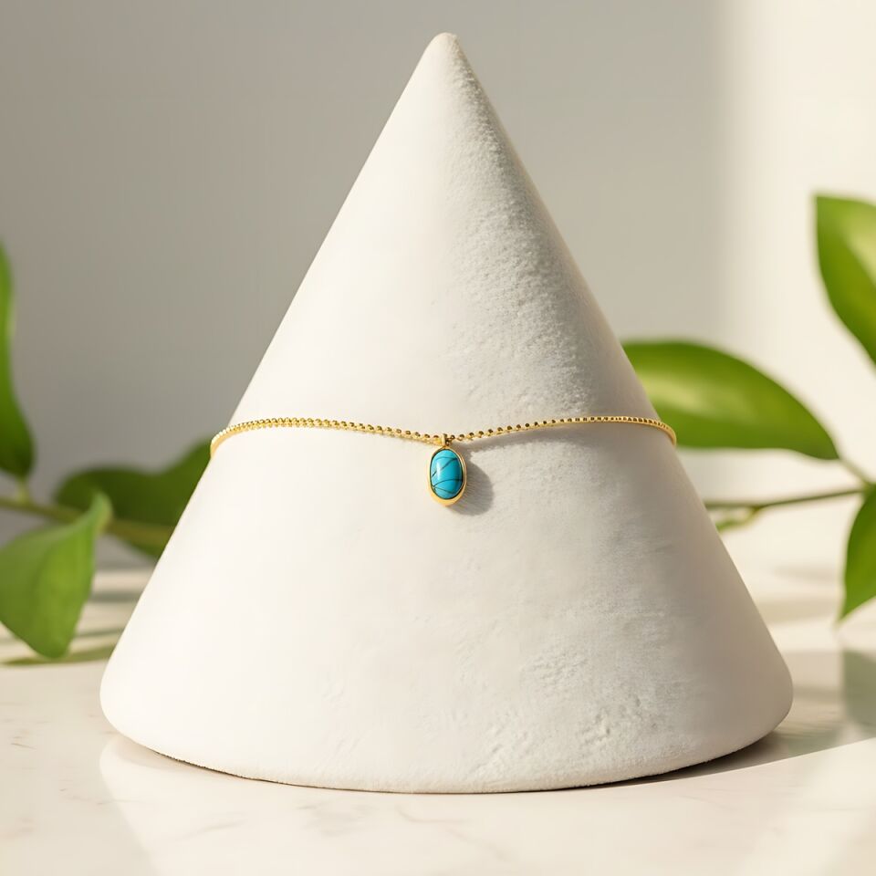 14 AYAR FİRUZE TAŞLI TOPTOP ZİNCİRLİ HALHAL