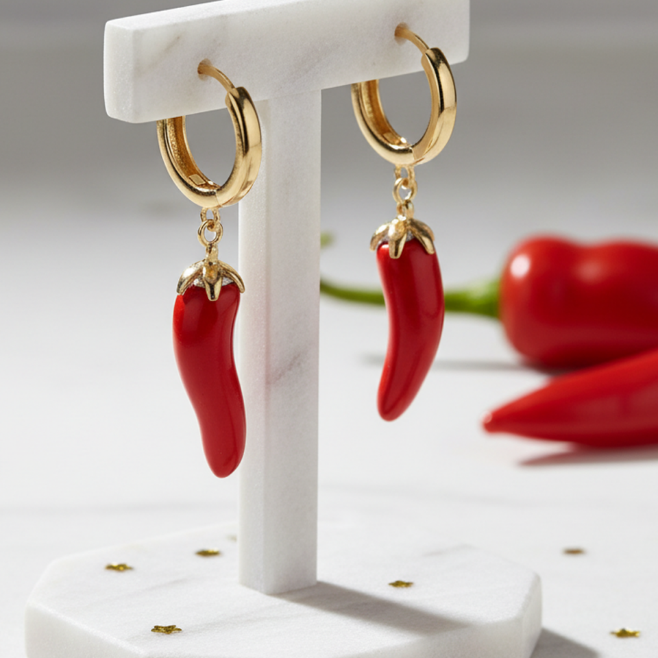 14 AYAR ÖZEL TASARIM KIRMIZI BİBER KÜPE