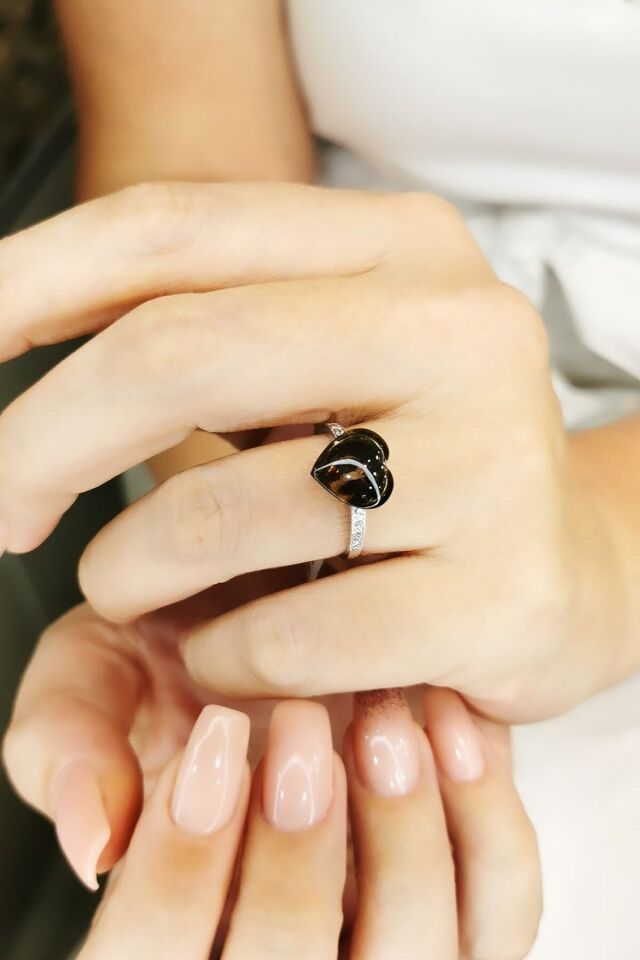 18 Ayar Smoky Dumanlı Kuvars Kalp Kesim Pırlanta Taşlı Yüzük 15