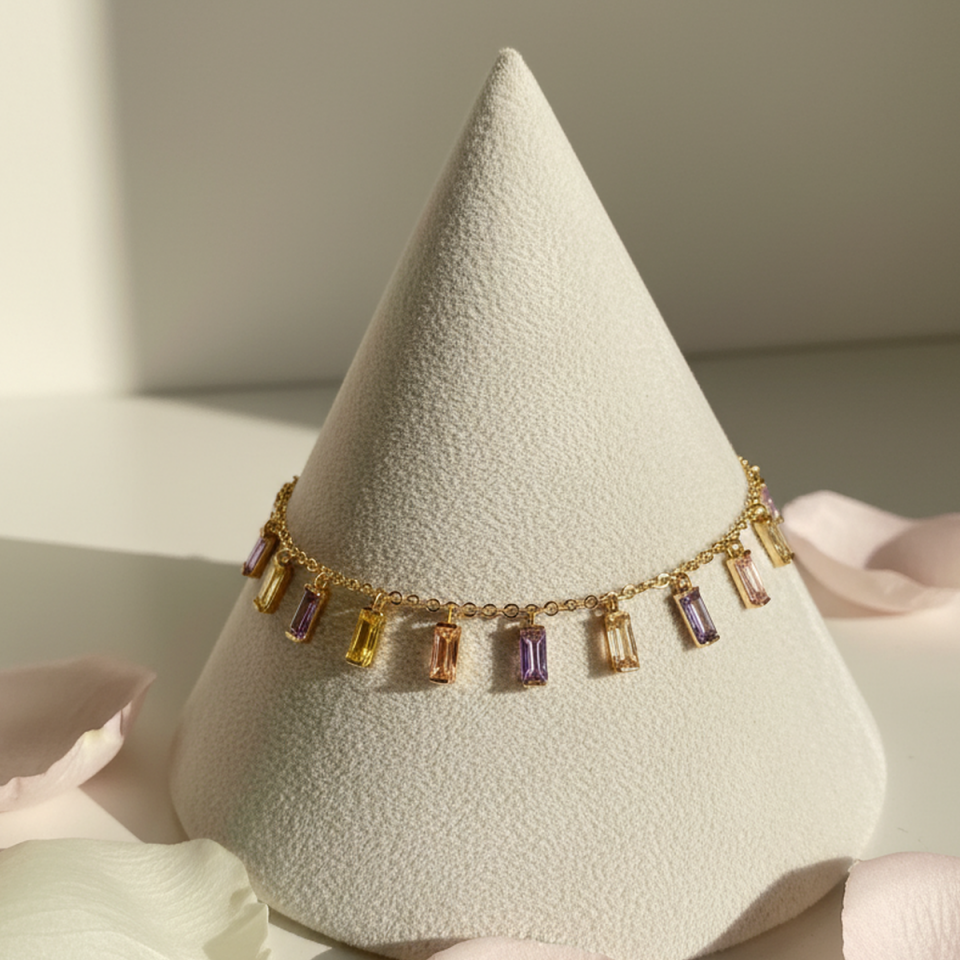 14 AYAR ÖZEL TASARIM AMETİST CİTRİN VE PİNK KUVARS TAŞLI ALTIN HALHAL