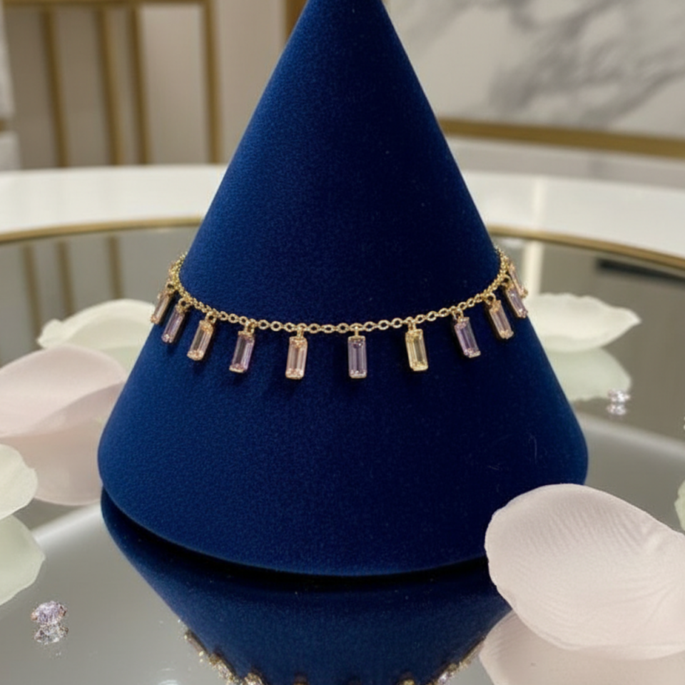 14 AYAR ÖZEL TASARIM AMETİST CİTRİN VE PİNK KUVARS TAŞLI ALTIN HALHAL