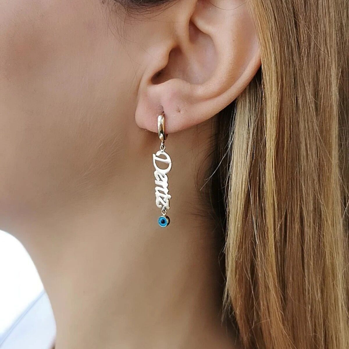 14 Ayar Özel Tasarım Deniz Yazılı Altın Tek Küpe