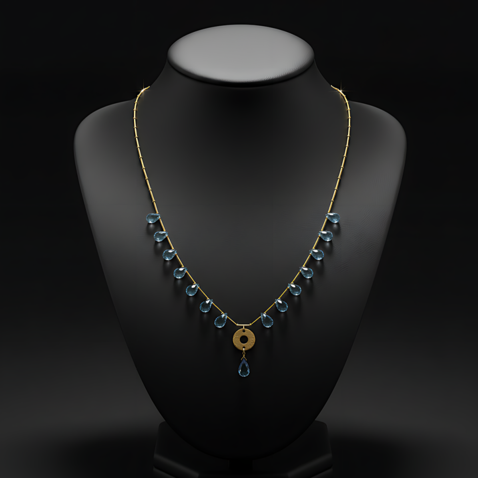 14 AYAR AQUAMARİN TAŞLI ÖZEL TASARIM KOLYE