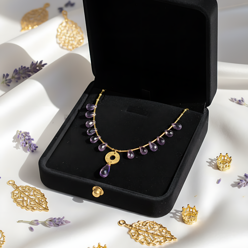 14 AYAR AMETİST TAŞLI ÖZEL TASARIM ALTIN KOLYE