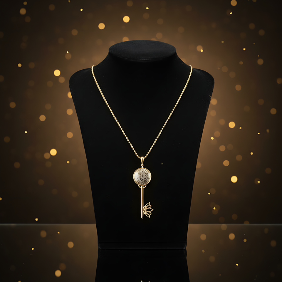 14 AYAR ÖZEL TASARIM YAŞAMÇİÇEĞİ VE LOTUS FİGÜRLÜ ANAHTAR KOLYE UCU VE TOPTOP ZİNCİR