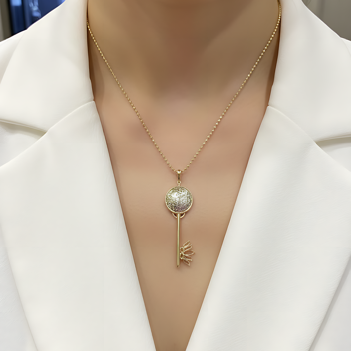 14 AYAR ÖZEL TASARIM YAŞAMÇİÇEĞİ VE LOTUS FİGÜRLÜ ANAHTAR KOLYE UCU VE TOPTOP ZİNCİR