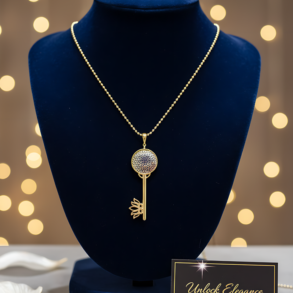 14 AYAR ÖZEL TASARIM YAŞAMÇİÇEĞİ VE LOTUS FİGÜRLÜ ANAHTAR KOLYE UCU VE TOPTOP ZİNCİR