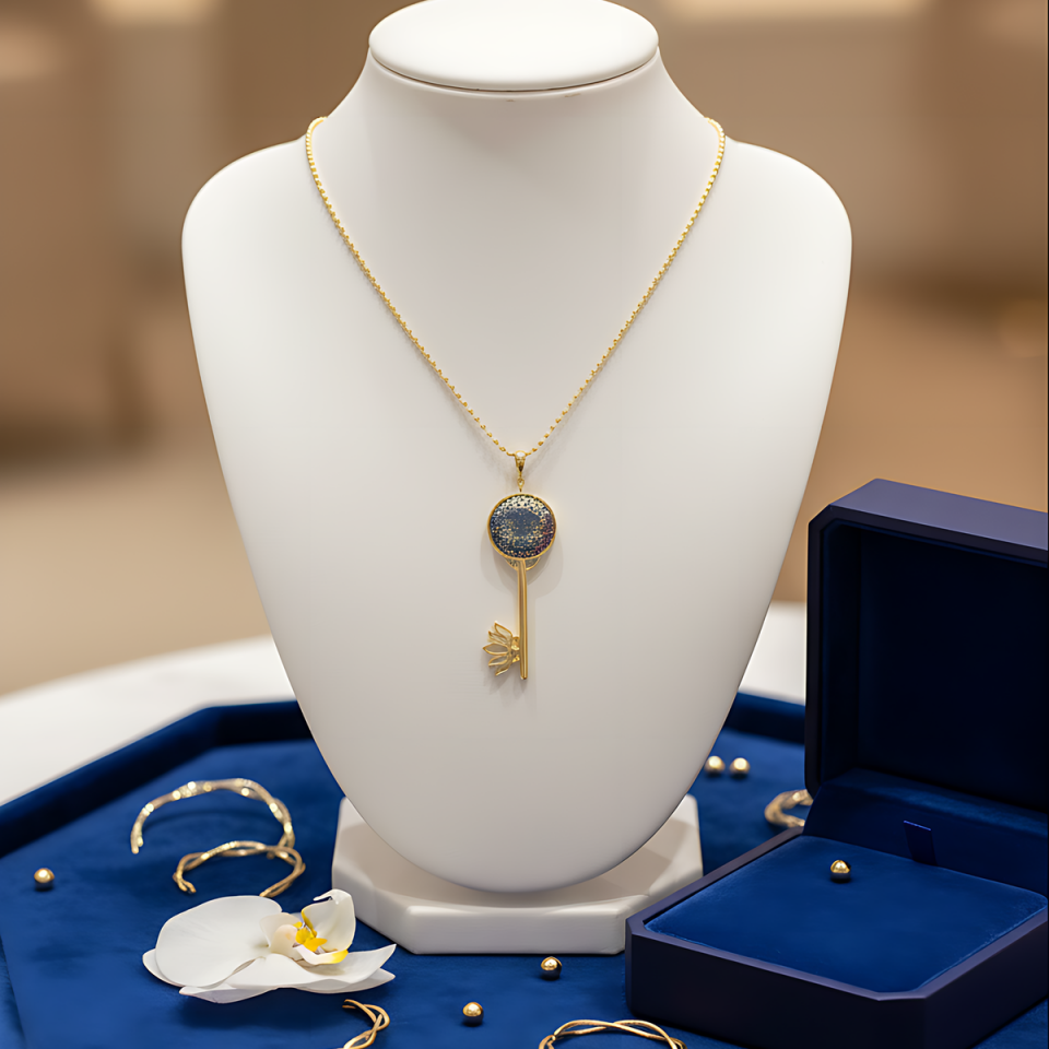 14 AYAR ÖZEL TASARIM YAŞAMÇİÇEĞİ VE LOTUS FİGÜRLÜ ANAHTAR KOLYE UCU VE TOPTOP ZİNCİR