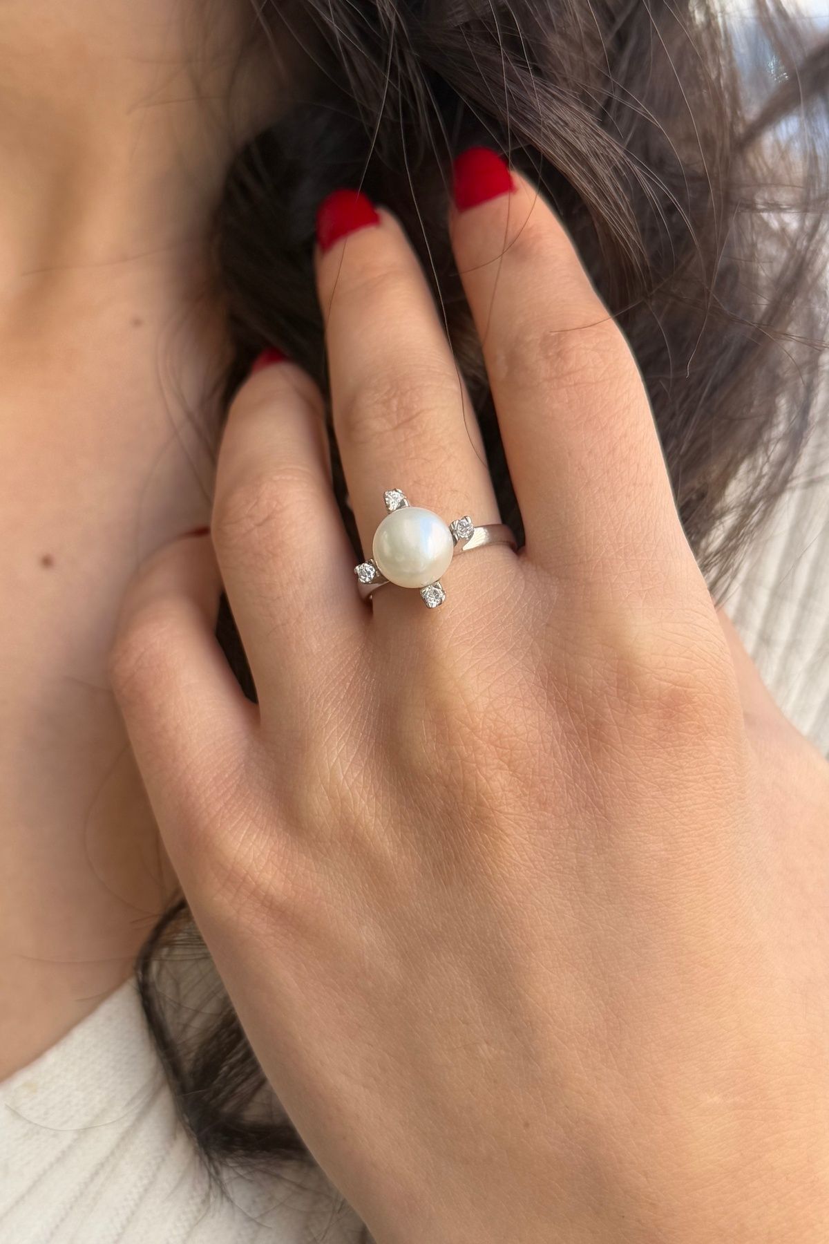 14 AYAR BEYAZ ALTIN İNCİ YÜZÜK