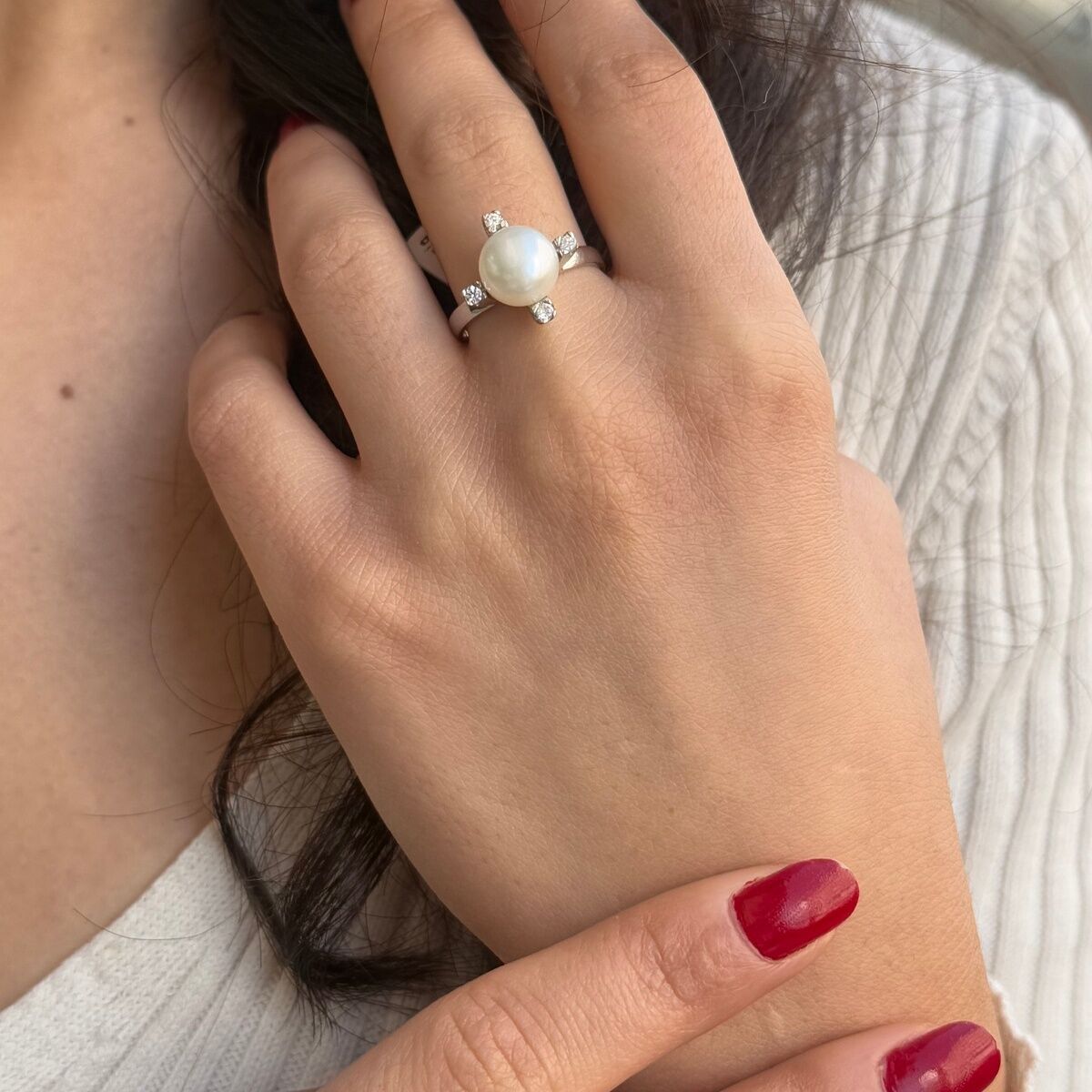 14 AYAR BEYAZ ALTIN İNCİ YÜZÜK