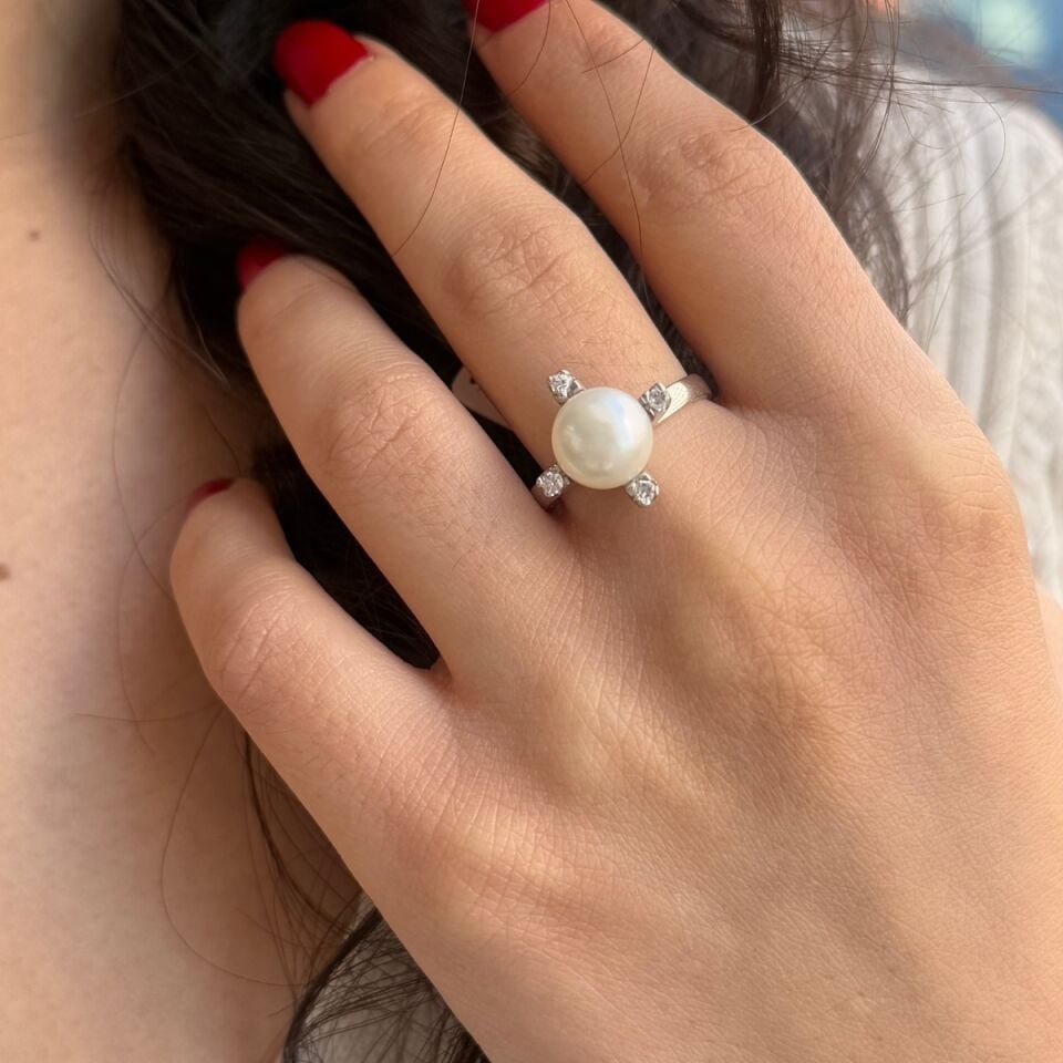 14 AYAR BEYAZ ALTIN İNCİ YÜZÜK