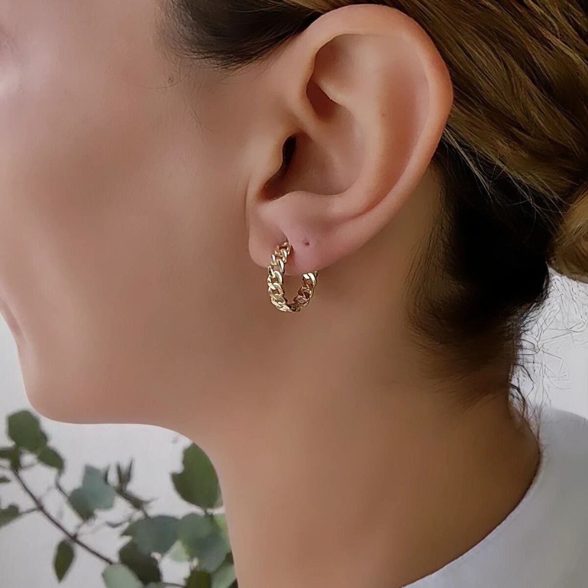 14 Ayar Lazerli Zincir Model Halka Küpe