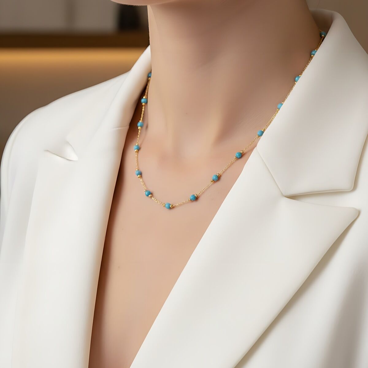 22 AYAR FİRUZE TAŞLI DORİKALI ALTIN KOLYE