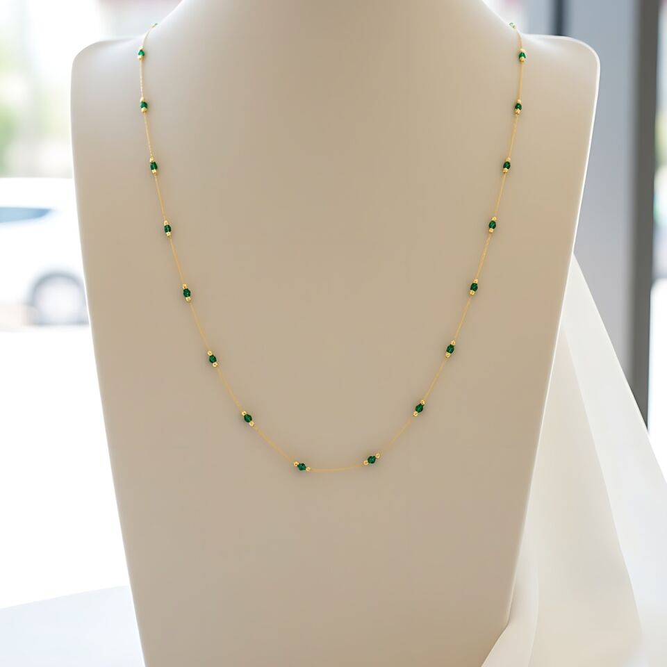 22 AYAR FİRUZE TAŞLI DORİKALI ALTIN KOLYE