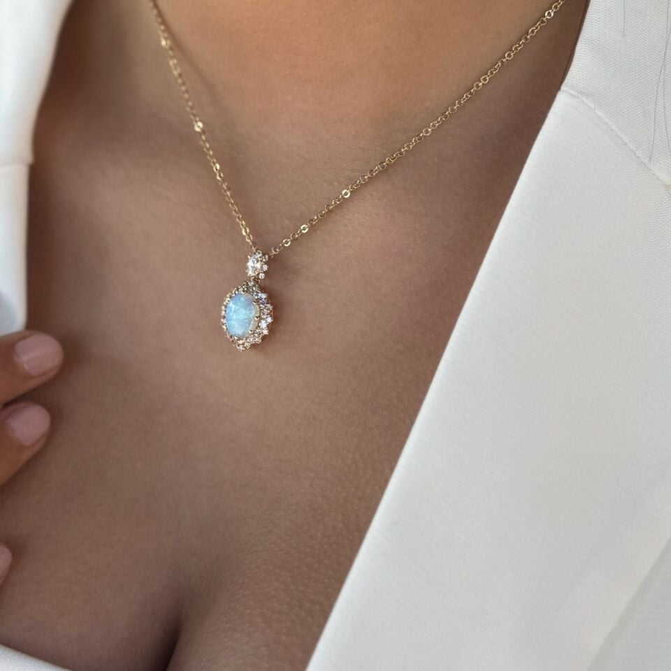 14 AYAR İTALYAN AVUSTURYA OPAL TAŞLI TASARIM ALTIN KOLYE