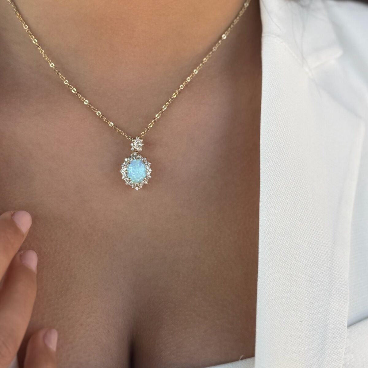 14 AYAR İTALYAN AVUSTURYA OPAL TAŞLI TASARIM ALTIN KOLYE