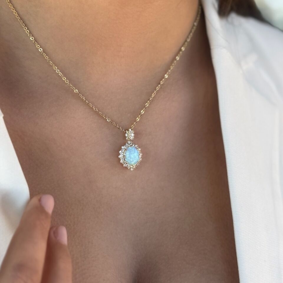 14 AYAR İTALYAN AVUSTURYA OPAL TAŞLI TASARIM ALTIN KOLYE