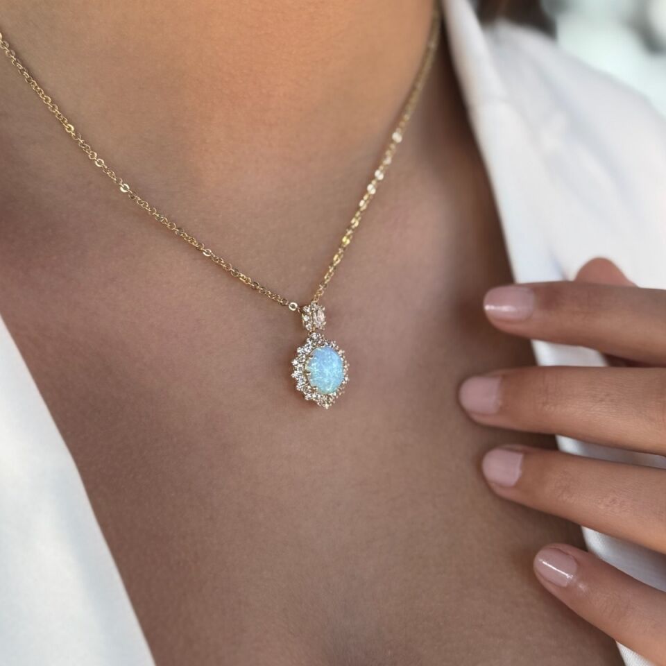 14 AYAR İTALYAN AVUSTURYA OPAL TAŞLI TASARIM ALTIN KOLYE