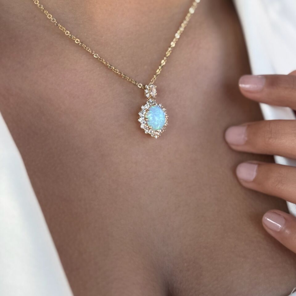 14 AYAR İTALYAN AVUSTURYA OPAL TAŞLI TASARIM ALTIN KOLYE