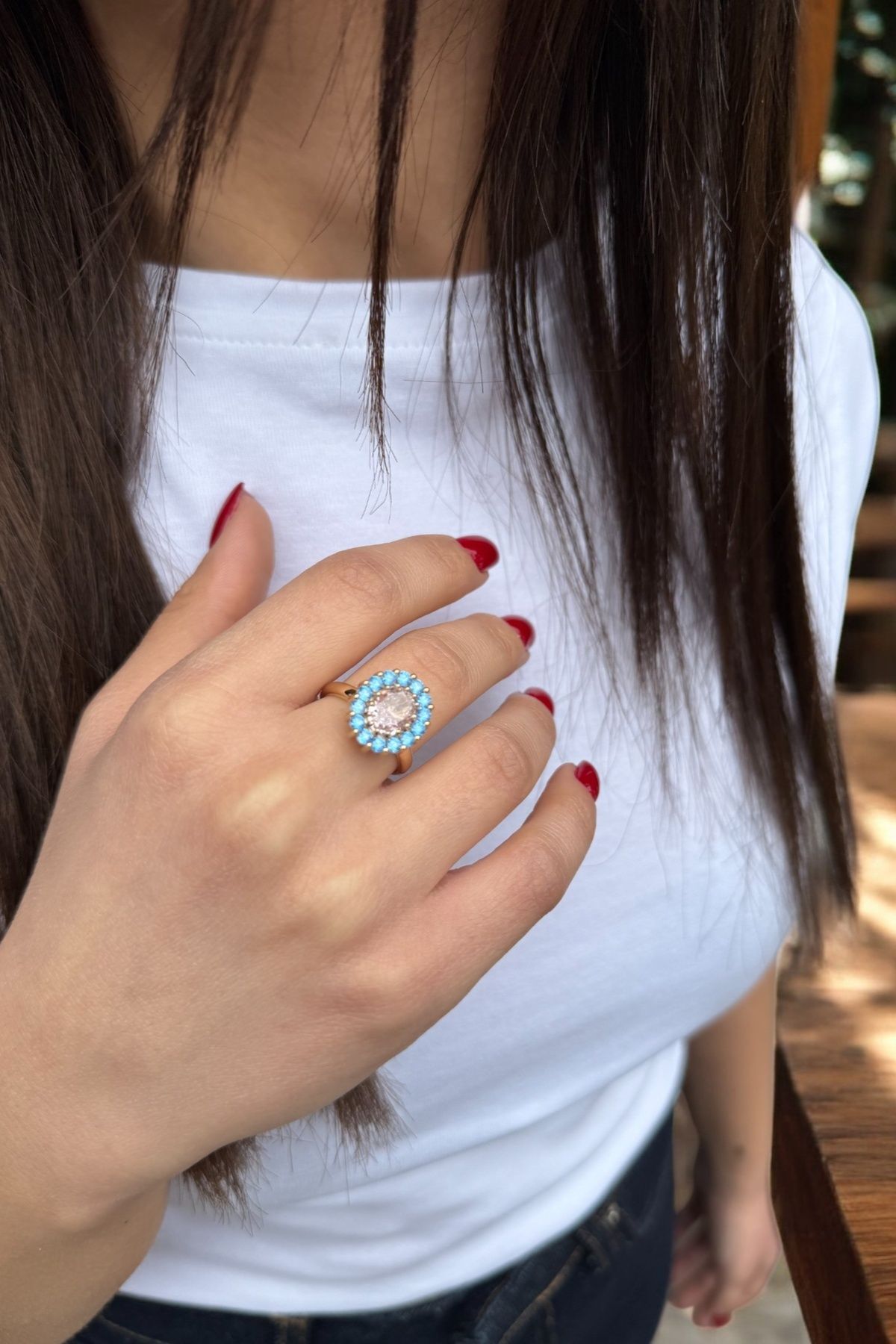 14 AYAR PİNK KUVARS TAŞLI ALTIN YÜZÜK