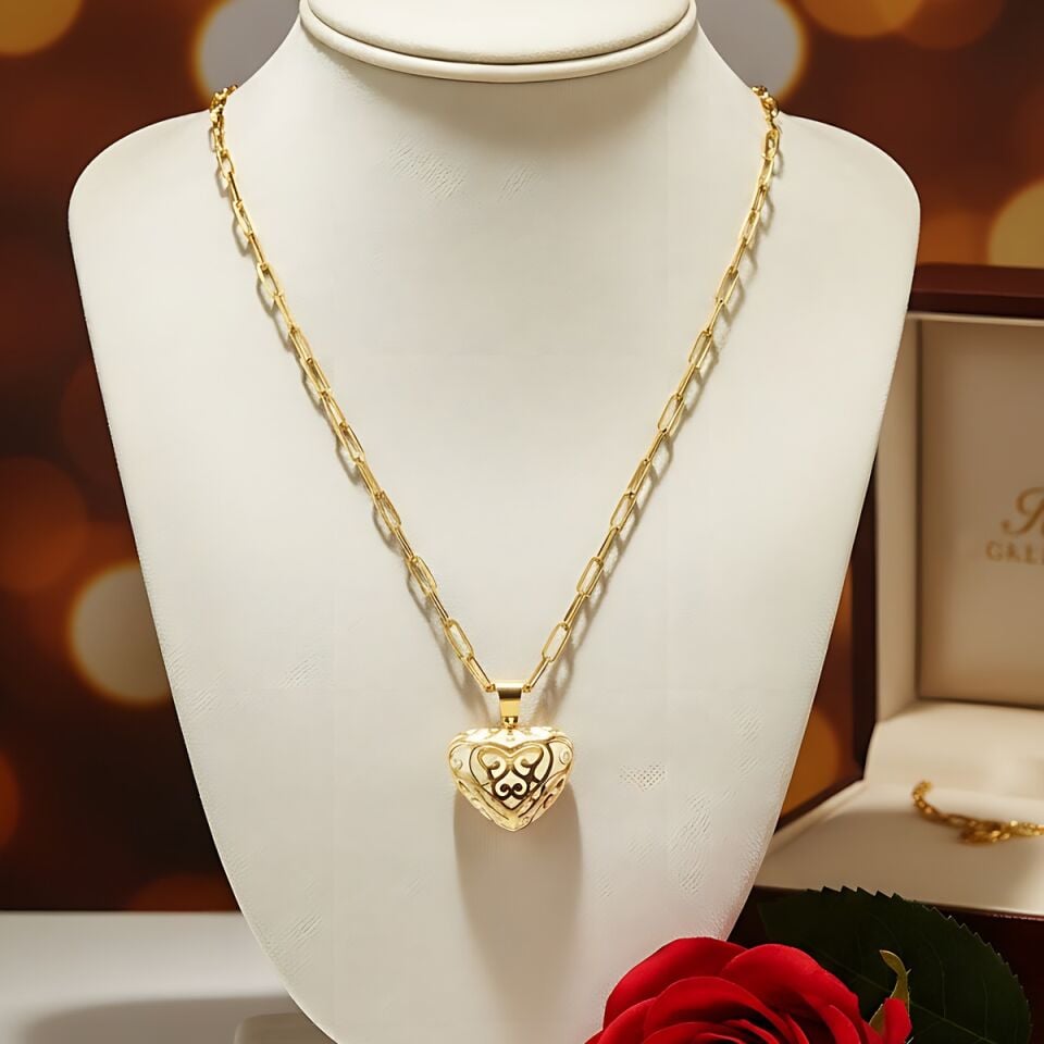 14 AYAR ATAÇ ZİNCİRLİ ÖZEL TASARIM ÇİFT TARAFI MİNELİ BOMBE KALP KOLYE