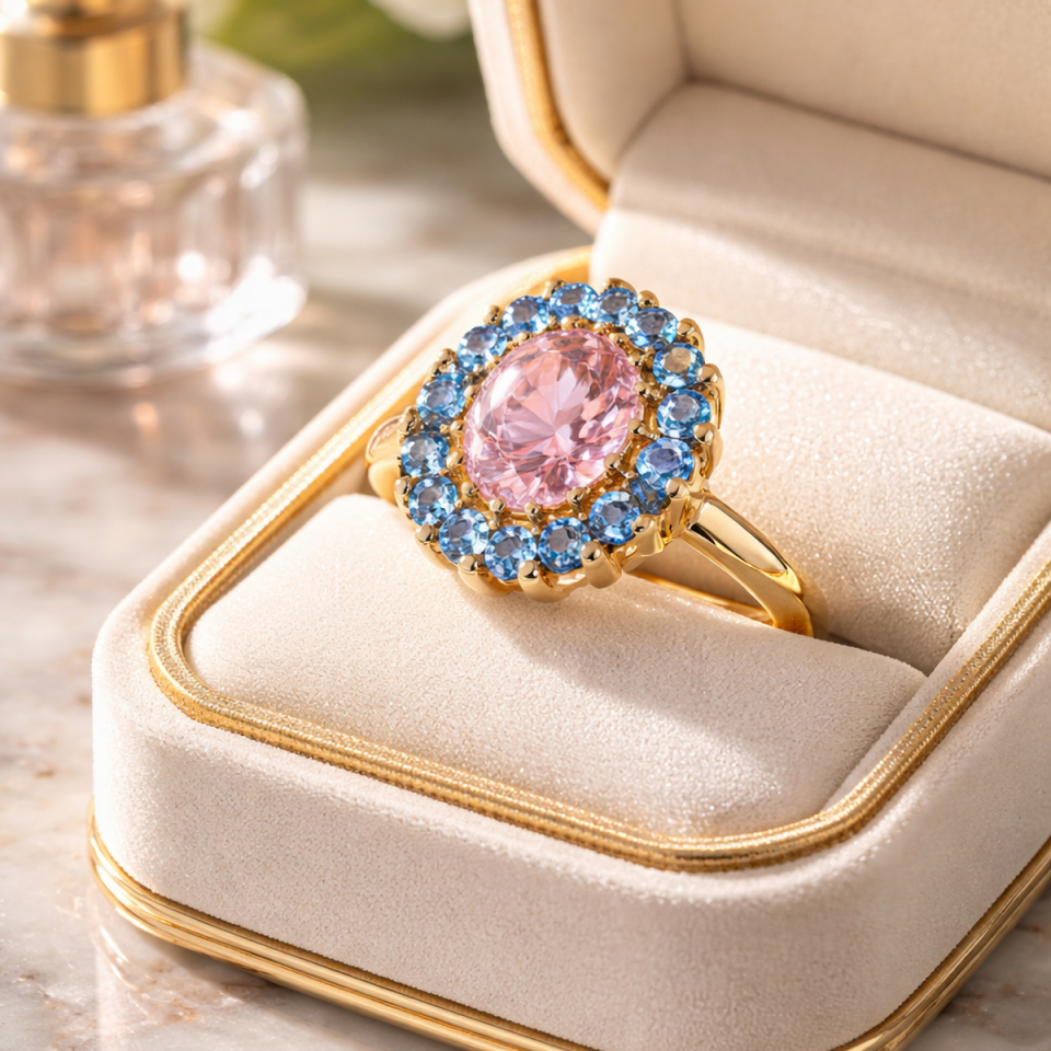 14 AYAR PİNK KUVARS TAŞLI ALTIN YÜZÜK