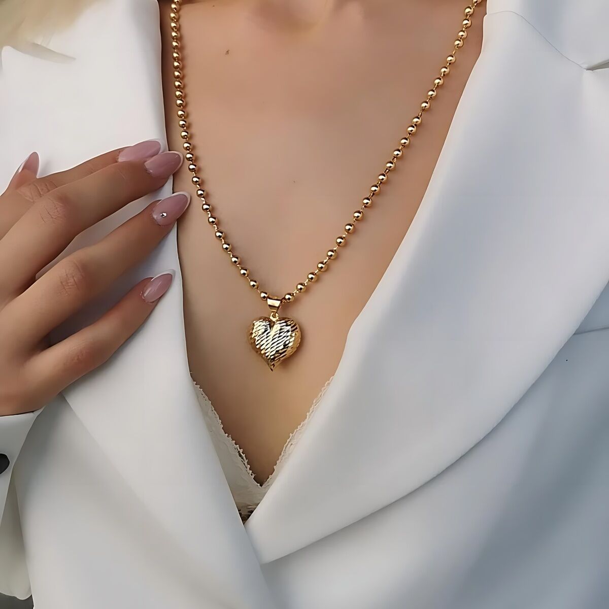 14 Ayar Işıltılı Lazerli Kalp Kolye Uçlu Toptop Zincirli Altın Kolye