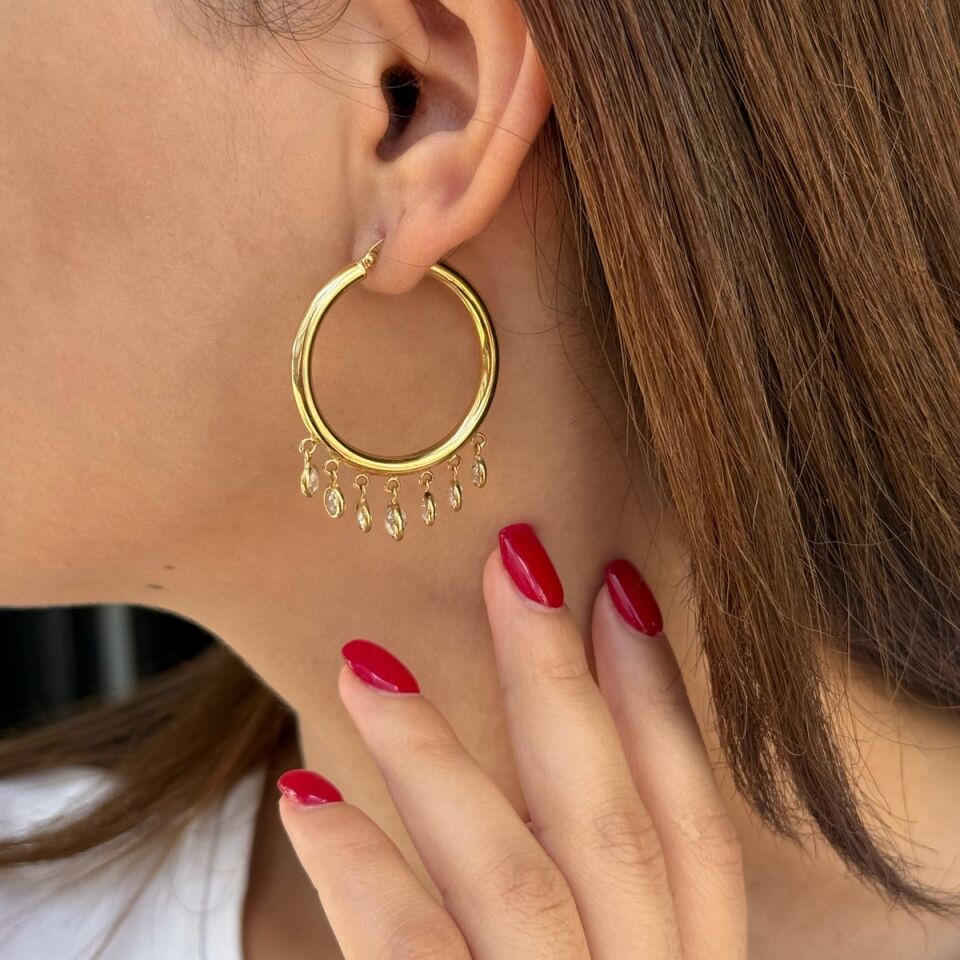 14 Ayar Taş Sallantılı Halka Küpe