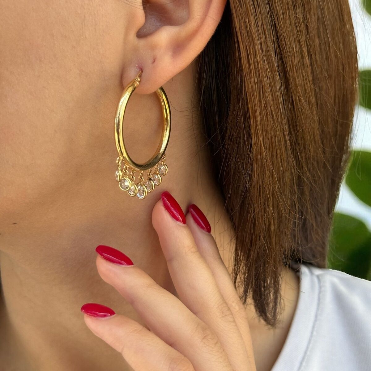 14 Ayar Taş Sallantılı Halka Küpe