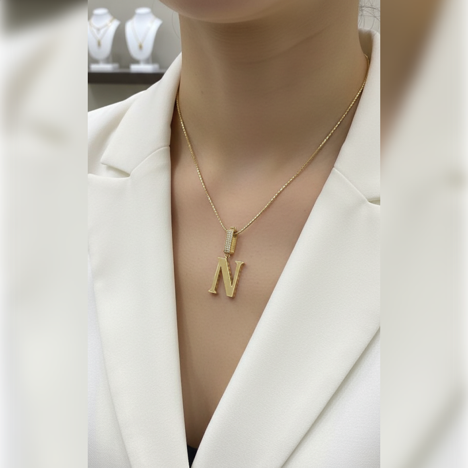 14 AYAR N HARFİ ÖZEL TASARIM ALTIN KOLYE