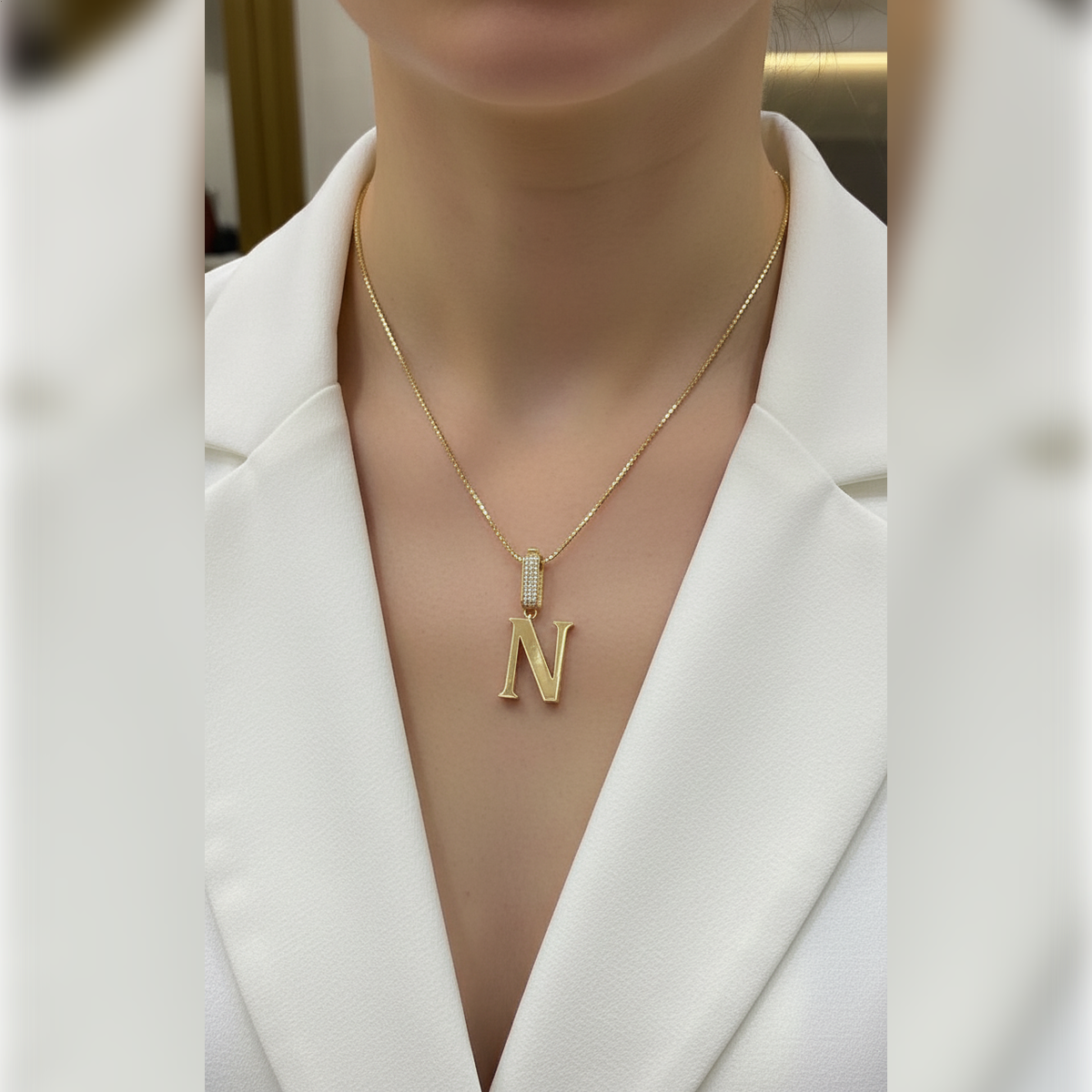 14 AYAR N HARFİ ÖZEL TASARIM ALTIN KOLYE