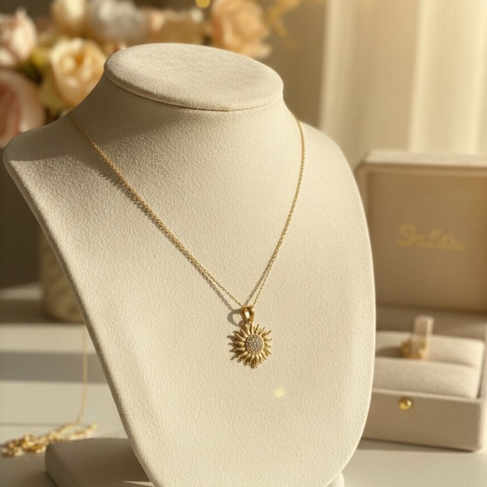 22 AYAR GÜNEŞ UÇLU ALTIN KOLYE