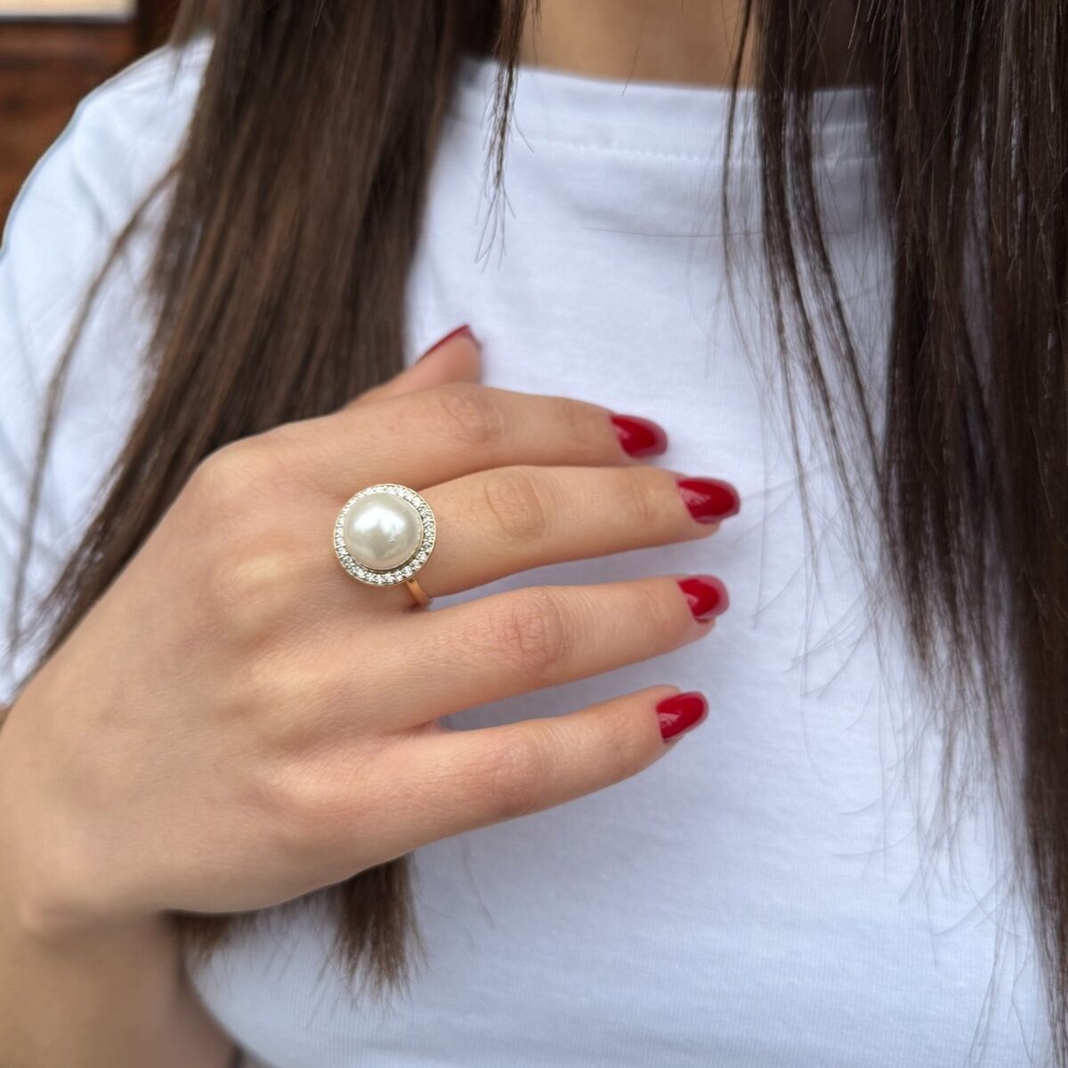 14 AYAR TAŞLI İNCİ ALTIN YÜZÜK