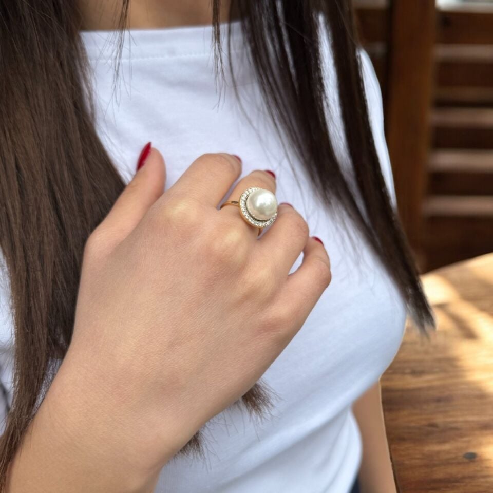 14 AYAR TAŞLI İNCİ ALTIN YÜZÜK