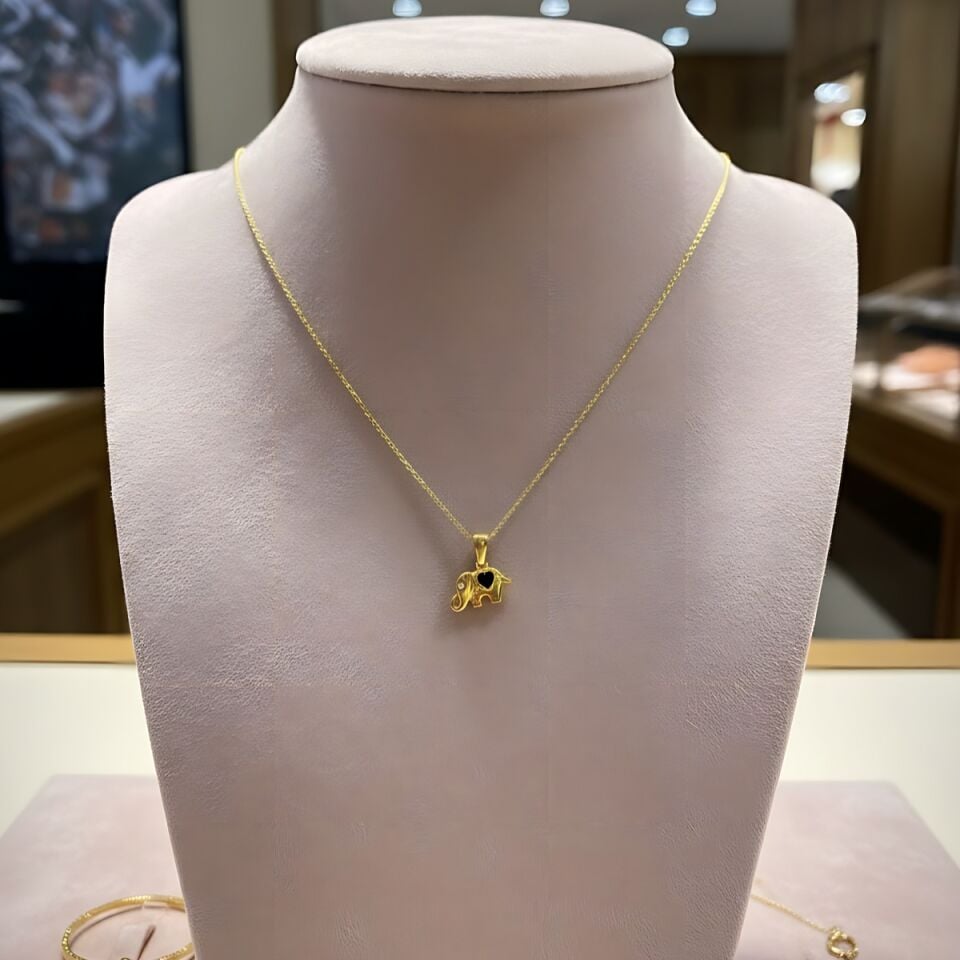 22 AYAR SİYAH MİNELİ FİL KOLYE