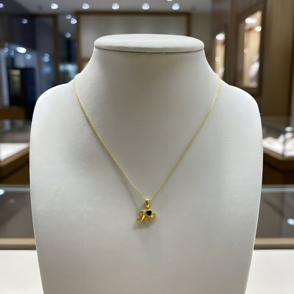 22 AYAR SİYAH MİNELİ FİL KOLYE