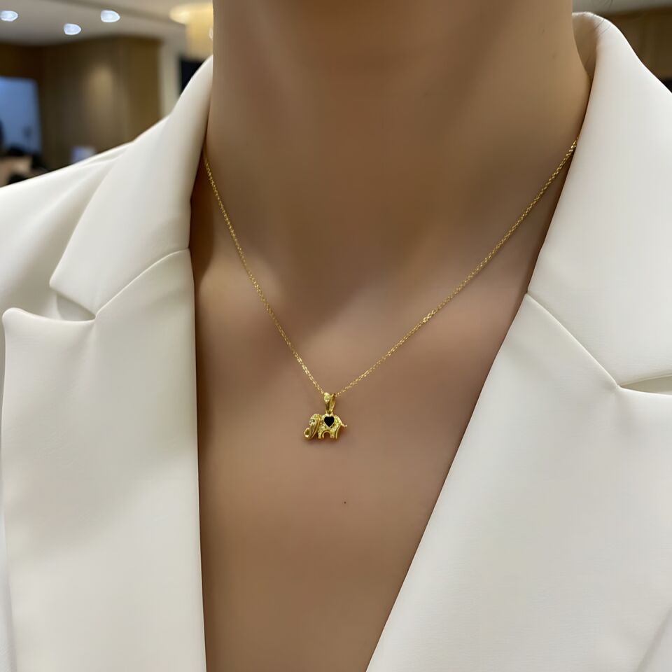 22 AYAR SİYAH MİNELİ FİL KOLYE