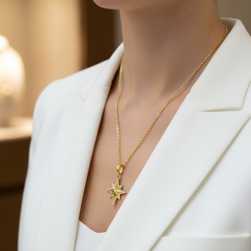 22 AYAR KUTUPYILDIZI ALTIN KOLYE