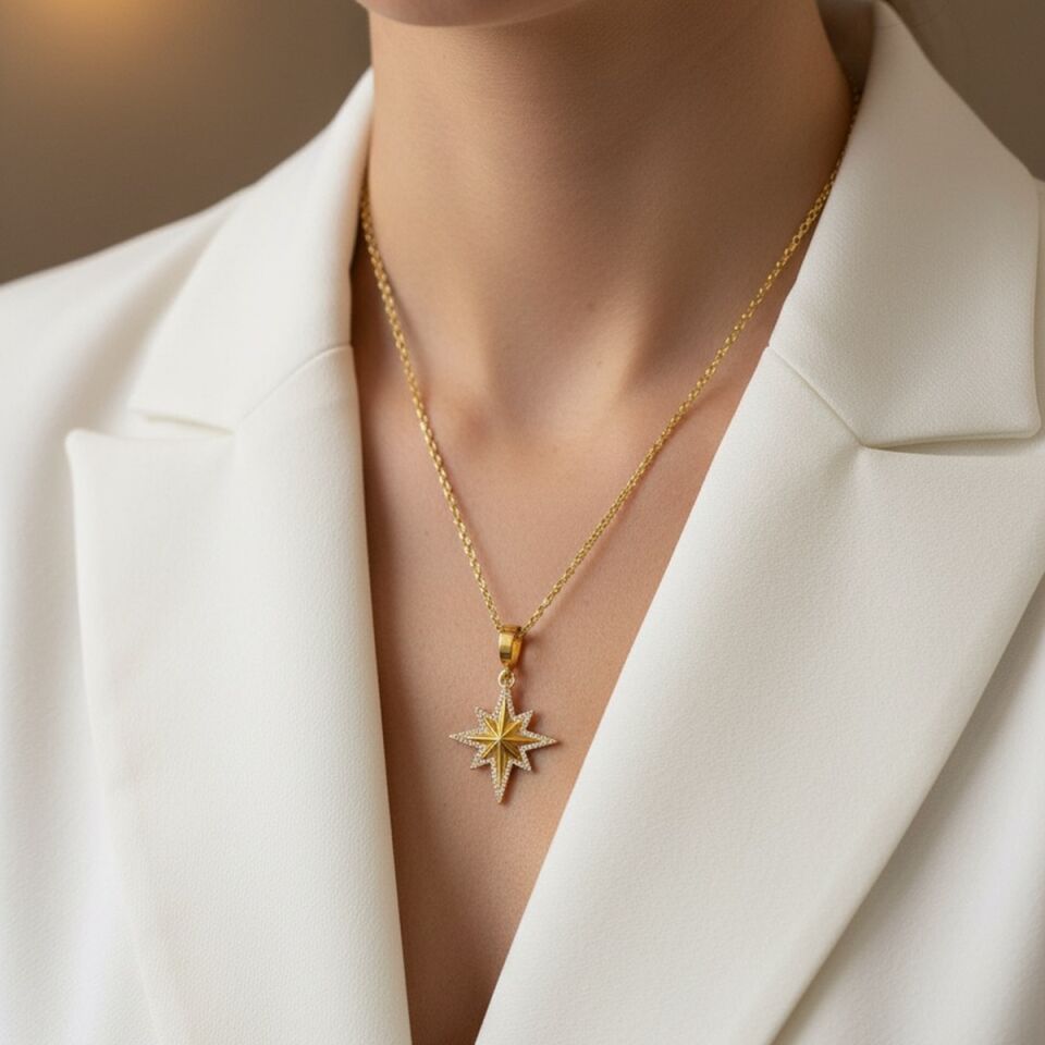 22 AYAR KUTUPYILDIZI ALTIN KOLYE