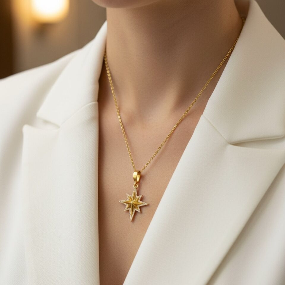 22 AYAR KUTUPYILDIZI ALTIN KOLYE