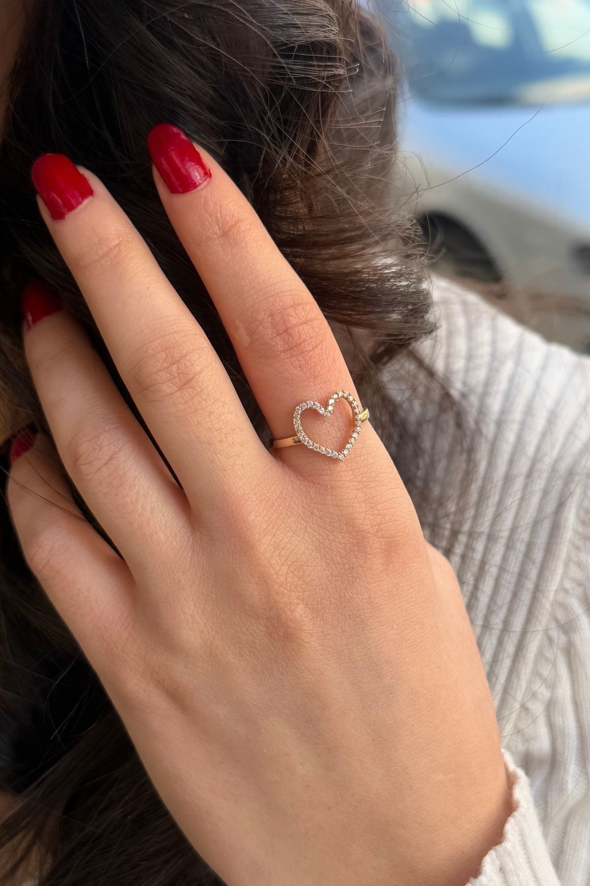 14 AYAR TAŞLI KALP YÜZÜK