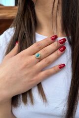 14 AYAR TURKUAZ FİRUZE TAŞLI VİNTAGE TASARIM YÜZÜK