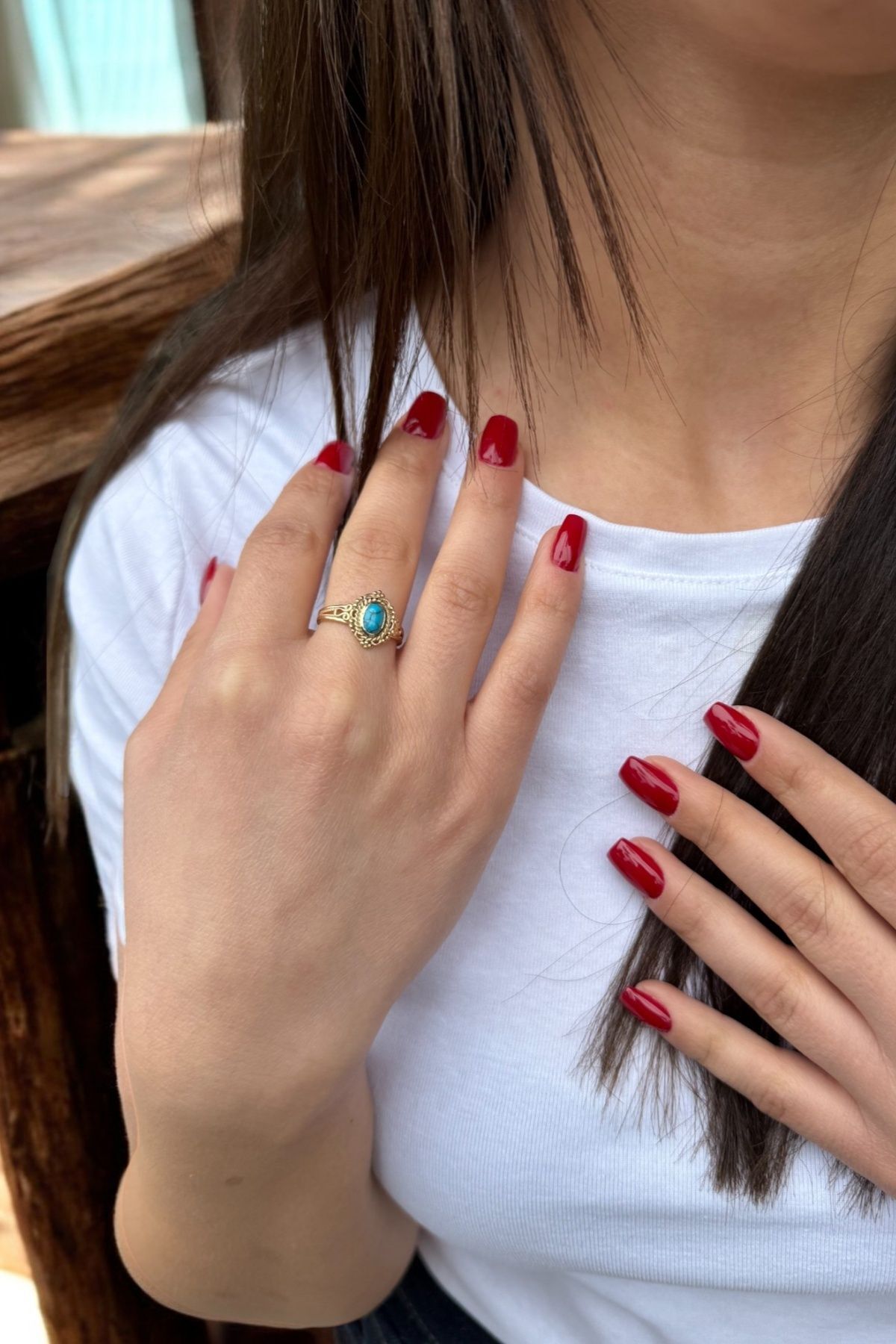 14 AYAR TURKUAZ FİRUZE TAŞLI VİNTAGE TASARIM YÜZÜK