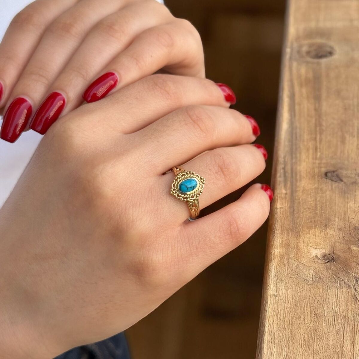 14 AYAR TURKUAZ FİRUZE TAŞLI VİNTAGE TASARIM YÜZÜK