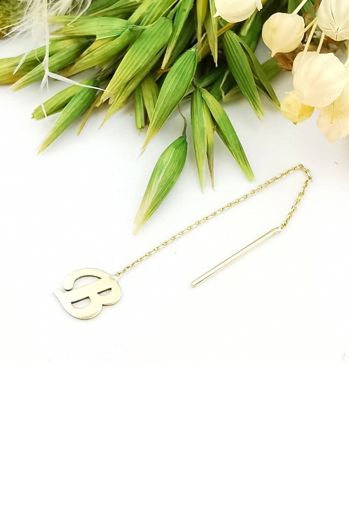 14 Ayar B Harfi Zincir Altın Küpe