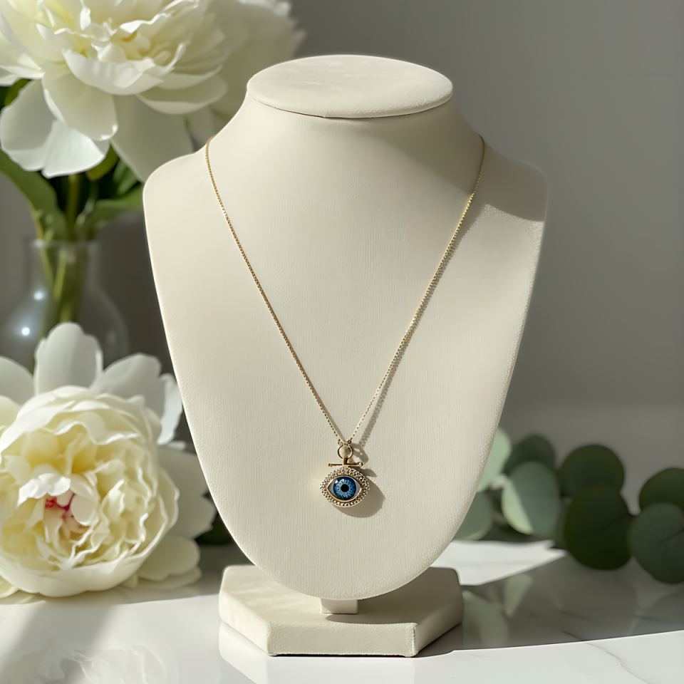 14 AYAR ÖZEL TASARIM NAZAR MAVİ GÖZ ALTIN KOLYE