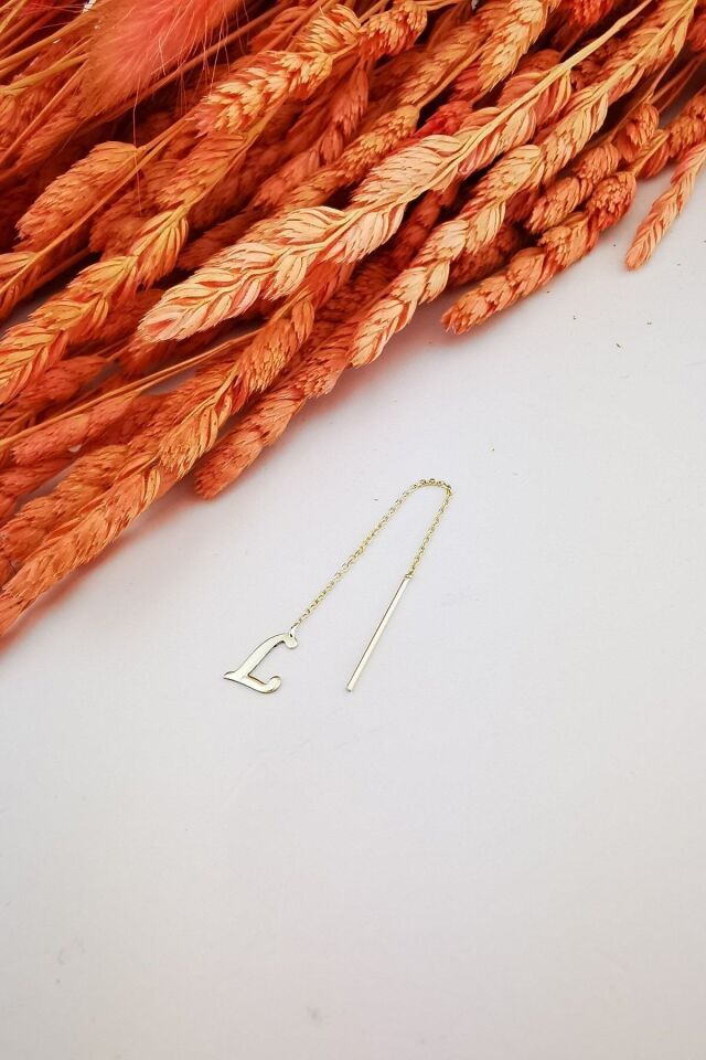 14 Ayar L Harfi Zincir Altın Küpe