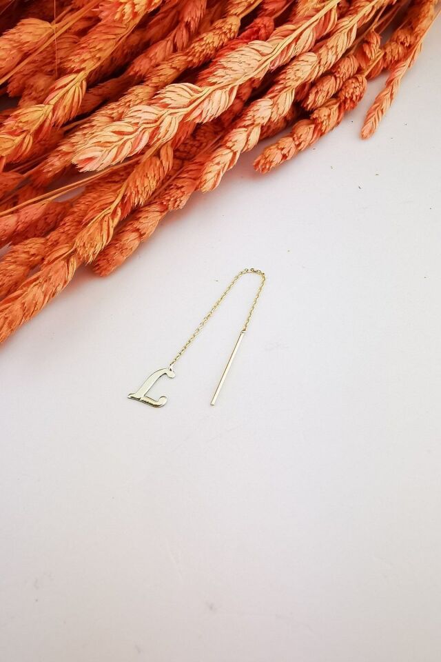 14 Ayar L Harfi Zincir Altın Küpe