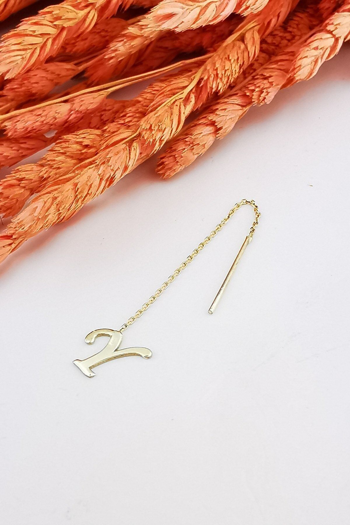 14 Ayar Y Harfi Zincir Altın Küpe